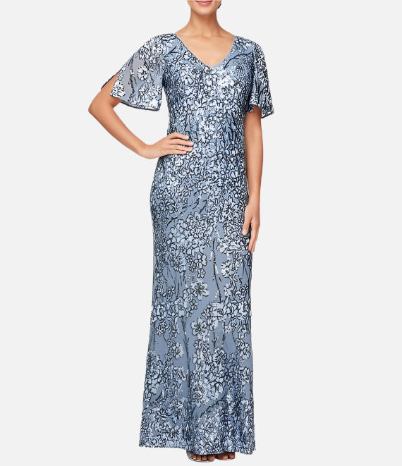 Sequin Floral Embroidered Gown