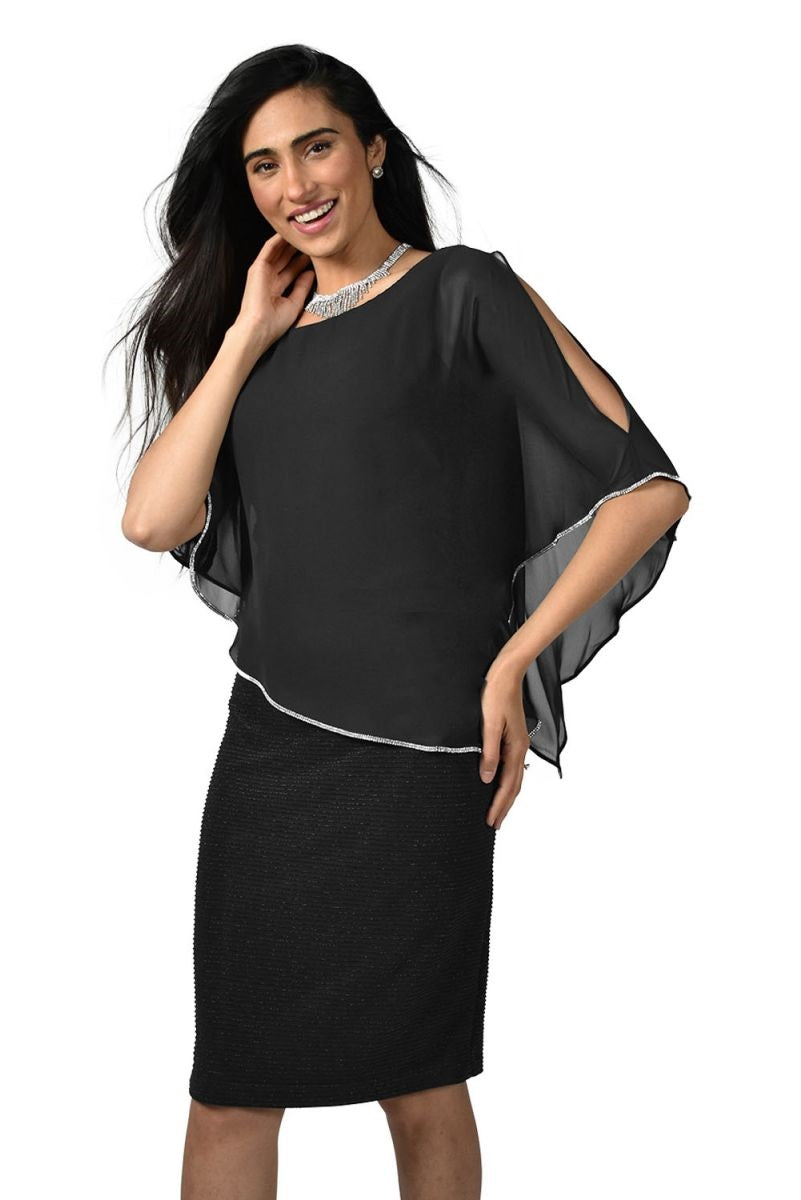 Shimmer Knit Dress with Chiffon Overlay