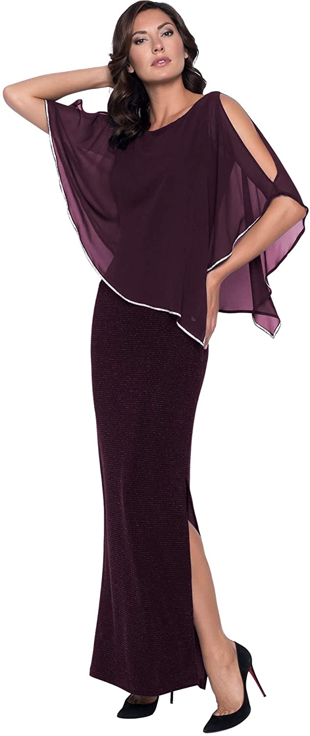 Shimmer Knit Gown with Chiffon Overlay - Merlot
