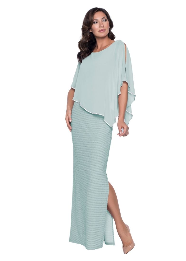 Shimmer Knit Gown with Chiffon Overlay - Aquamist