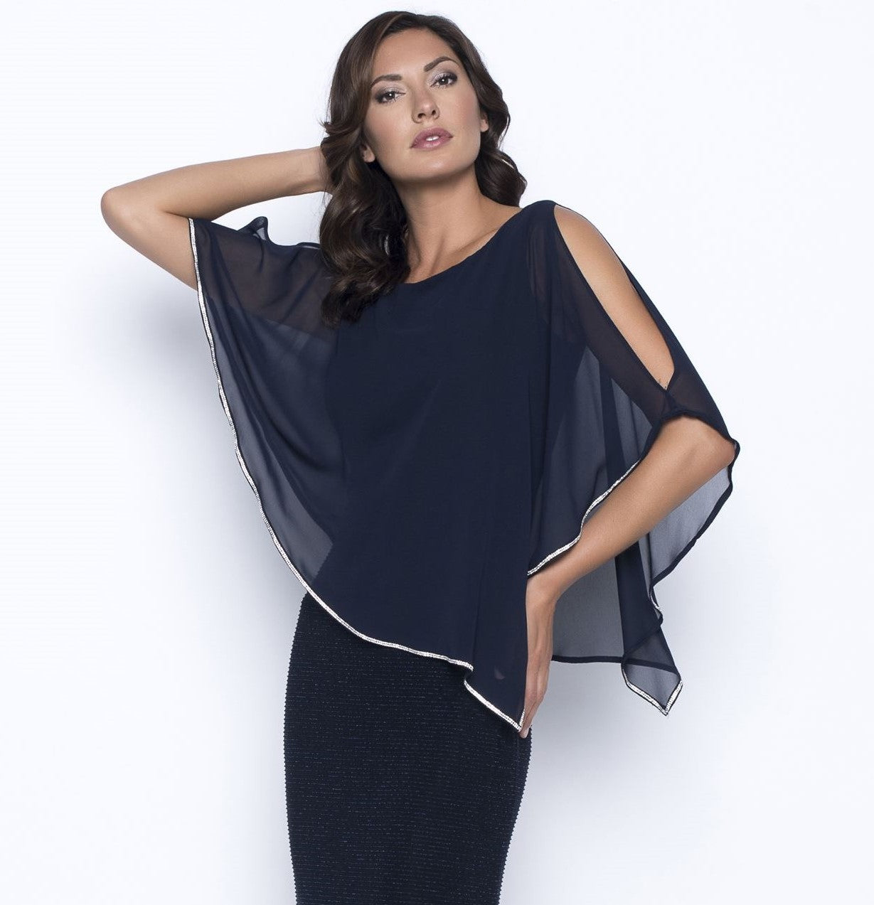Shimmer Knit Gown with Chiffon Overlay - Midnight