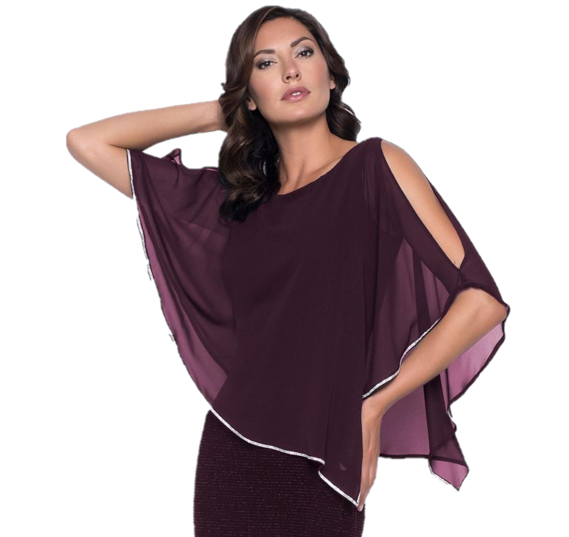 Shimmer Knit Gown with Chiffon Overlay - Merlot