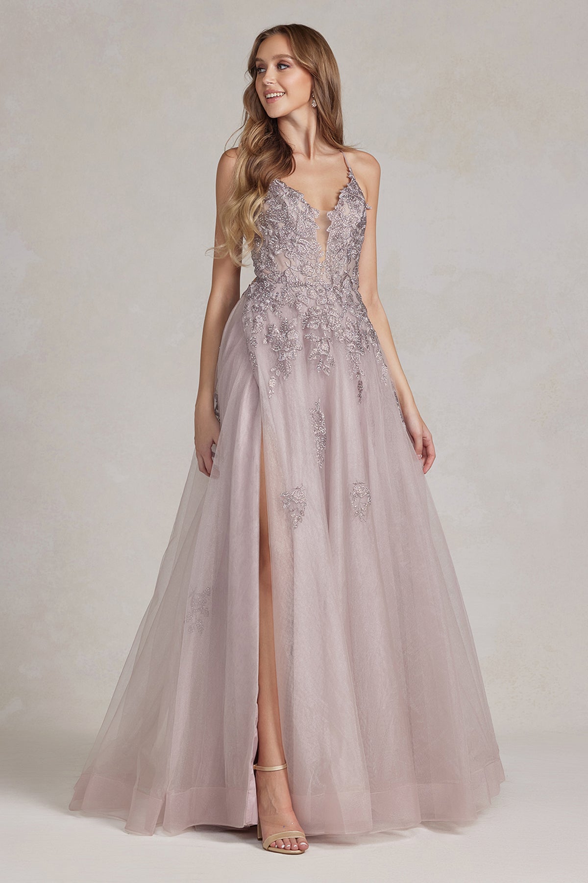 Shimmery Strap Back A-Line Dress With Side Slit