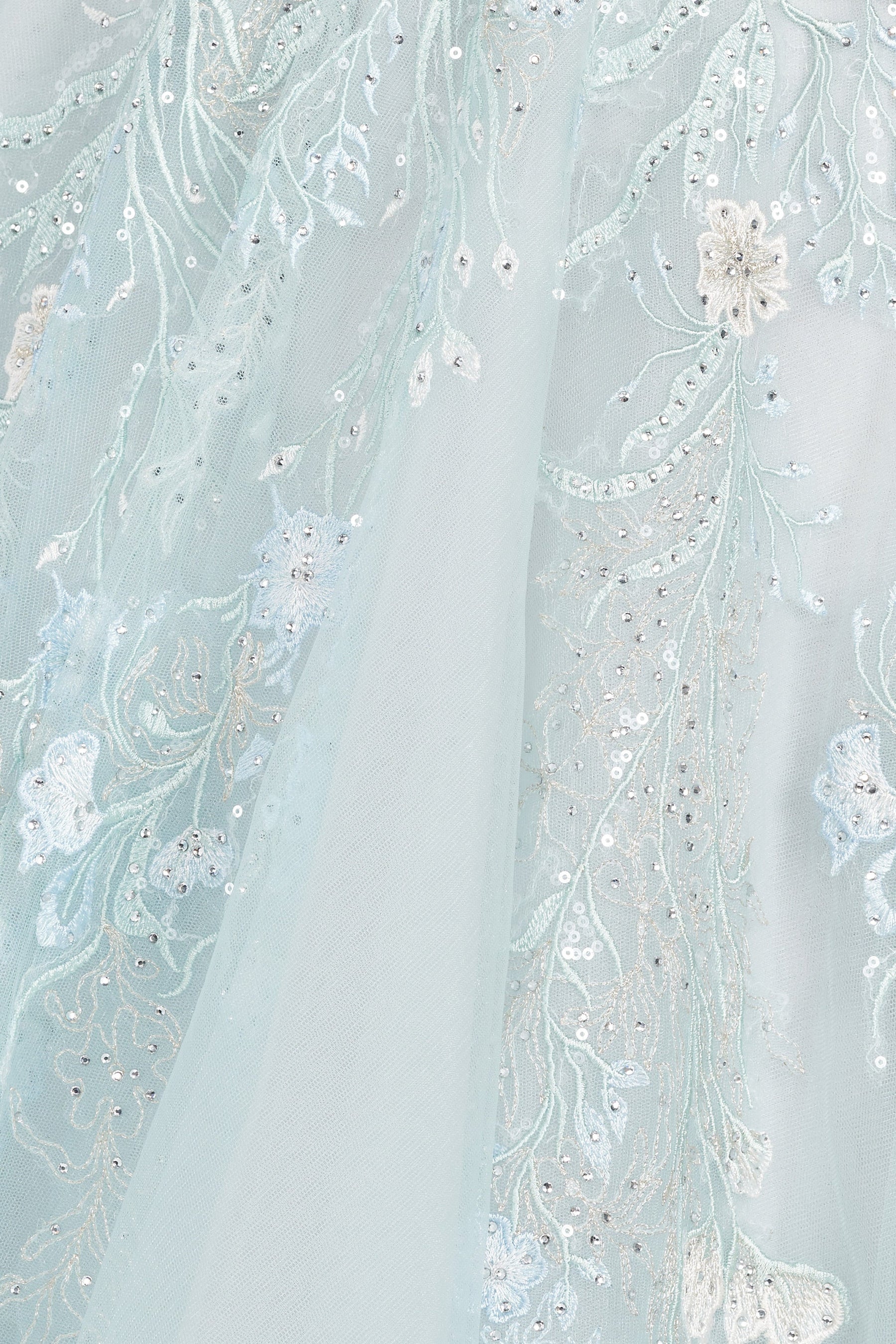Stone Accented Embroidered Tulle Gown