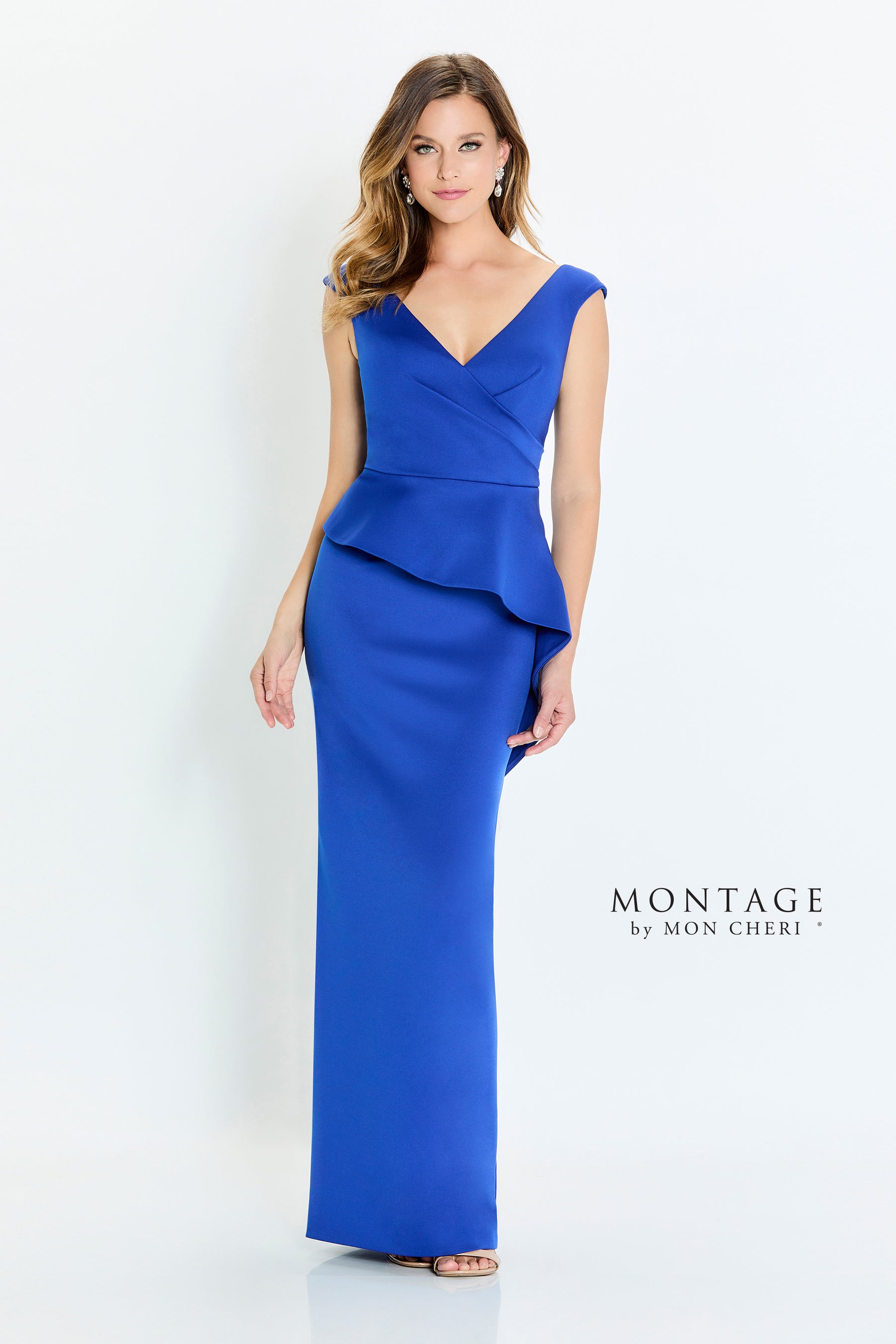 V-Neck Stretch Crepe Gown