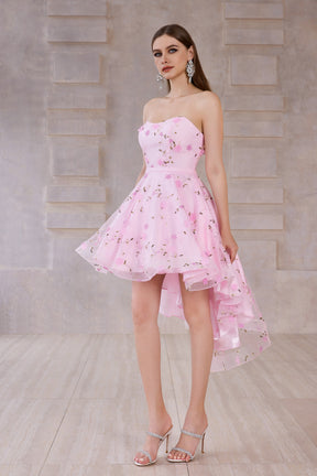 3D Embroidered Floral High Low Dress