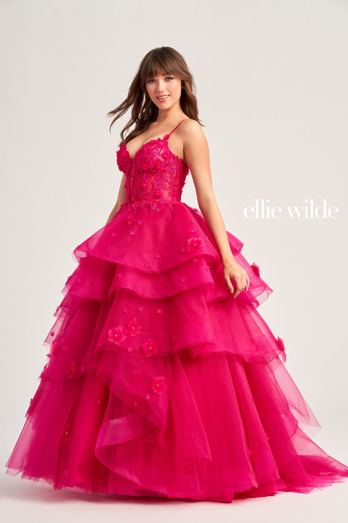 3D Floral Applique Layered Ball Gown