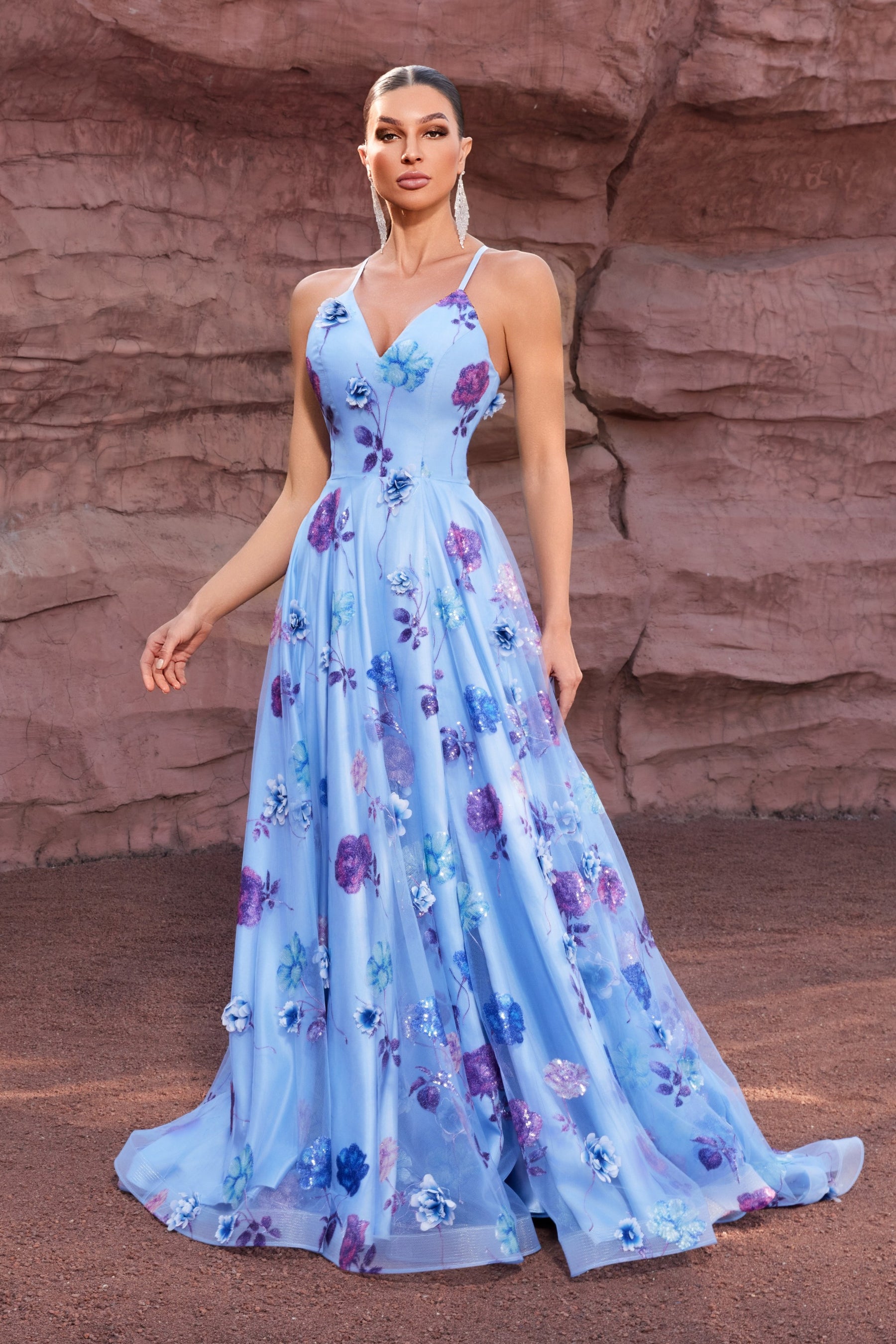 3D Floral Sequin Ball Gown