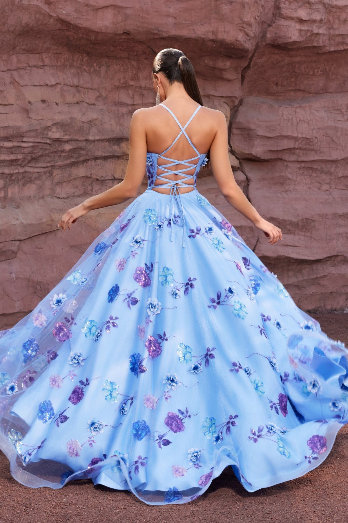 3D Floral Sequin Ball Gown