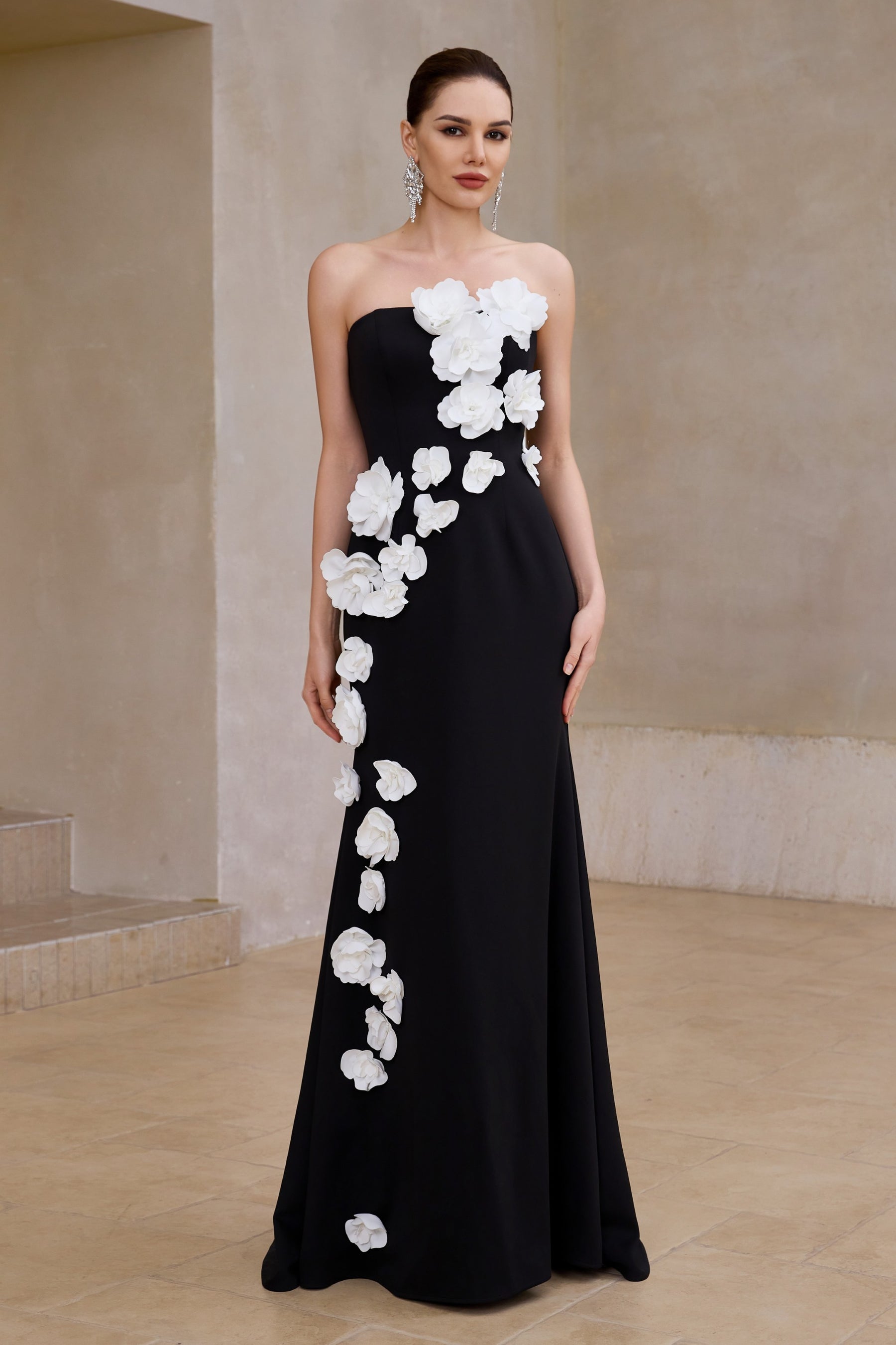 3D Floral Strapless Trumpet Gown