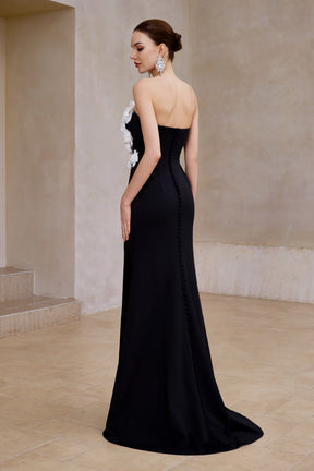 3D Floral Strapless Trumpet Gown