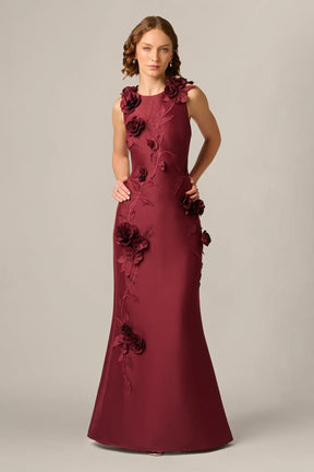 3D Floral Vine Stretch Mikado Mermaid Gown
