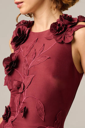 3D Floral Vine Stretch Mikado Mermaid Gown