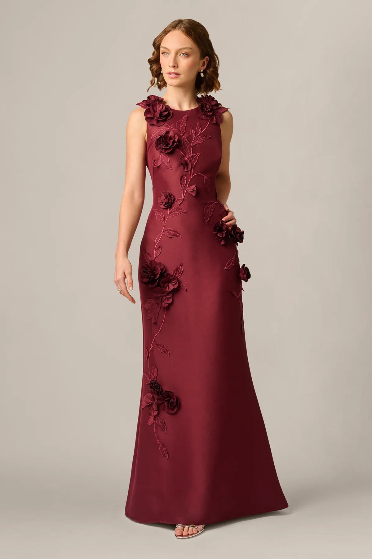 3D Floral Vine Stretch Mikado Mermaid Gown
