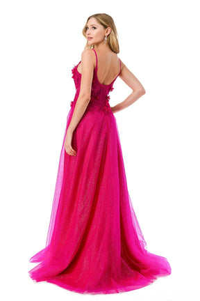 3D Flower Shimmer Tulle Gown