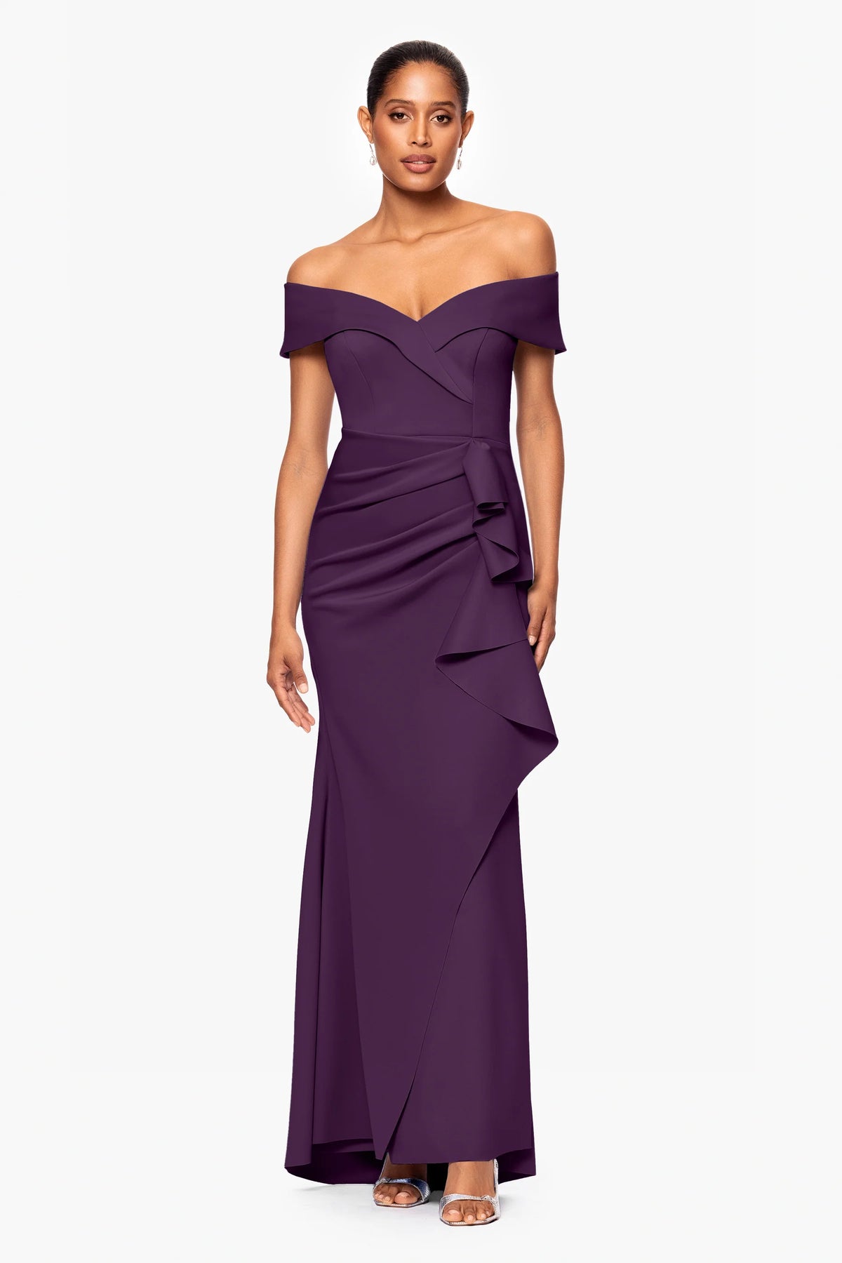 Curvy Patti Off Shoulder Ruffle Front Gown