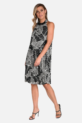 Leaf Accordion Pleat Halter Dress