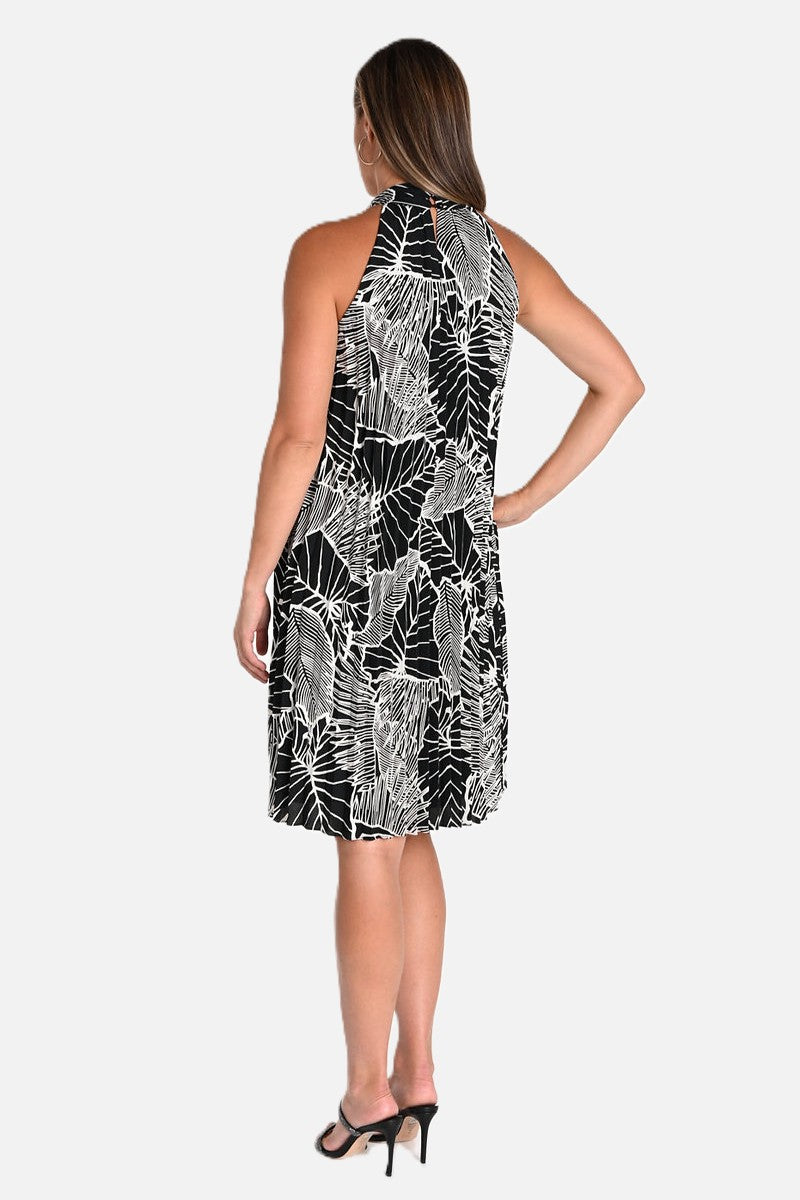 Leaf Accordion Pleat Halter Dress