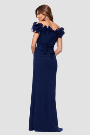 Anya Crepe and Chiffon Ruffled Off Shoulder Dress