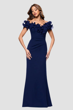 Anya Crepe and Chiffon Ruffled Off Shoulder Dress
