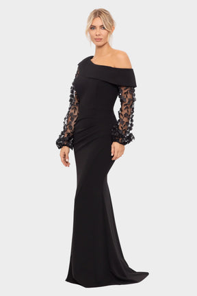 Ariana One Shoulder Sheer Sleeve Gown