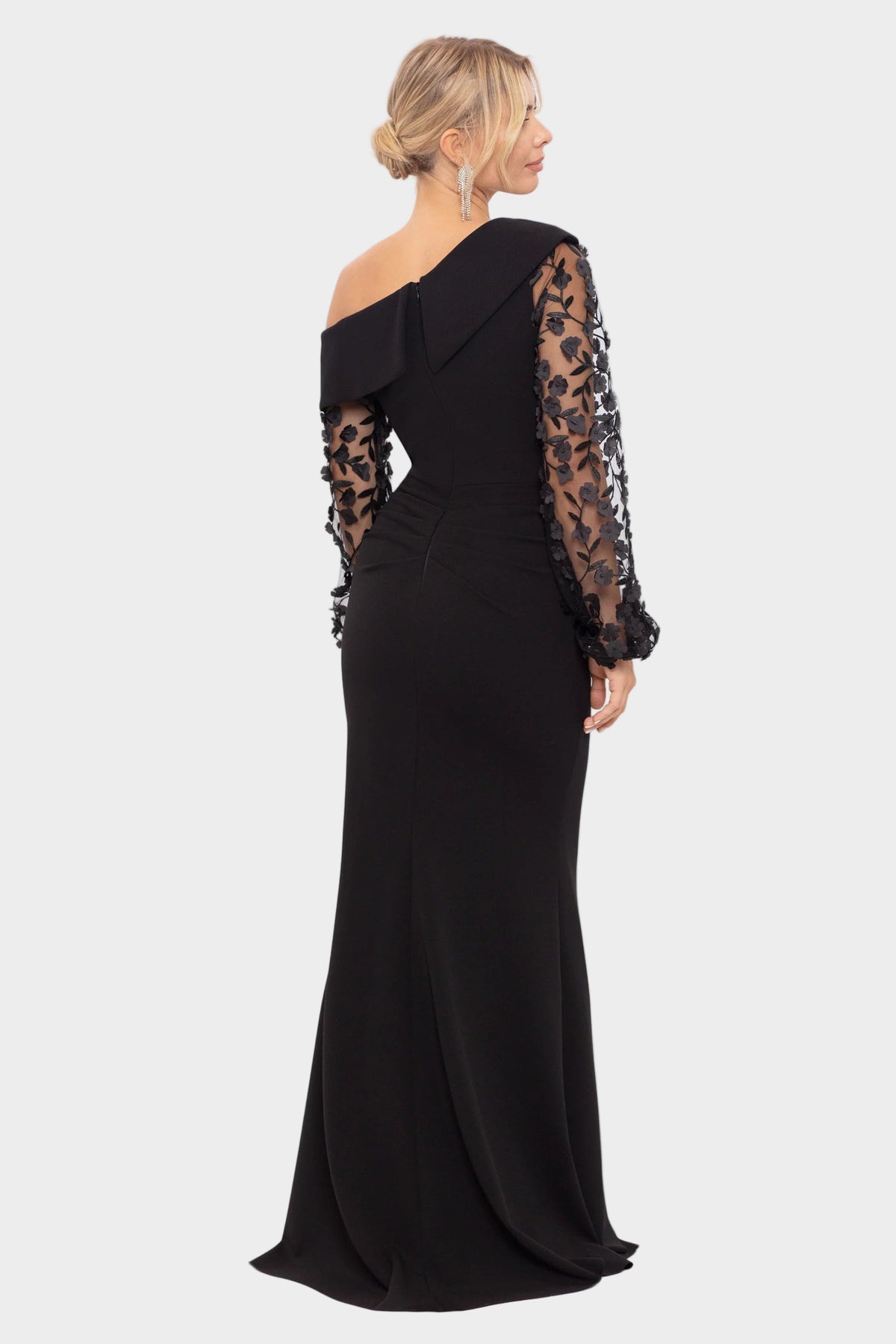 Ariana One Shoulder Sheer Sleeve Gown