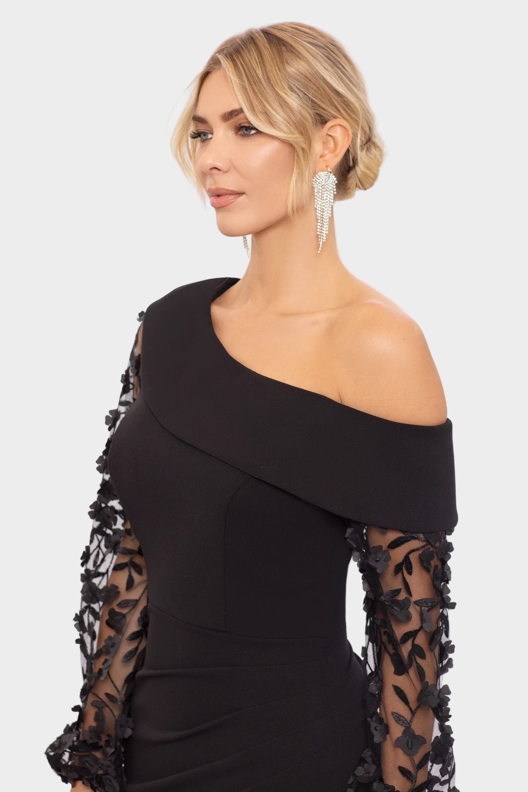 Ariana One Shoulder Sheer Sleeve Gown