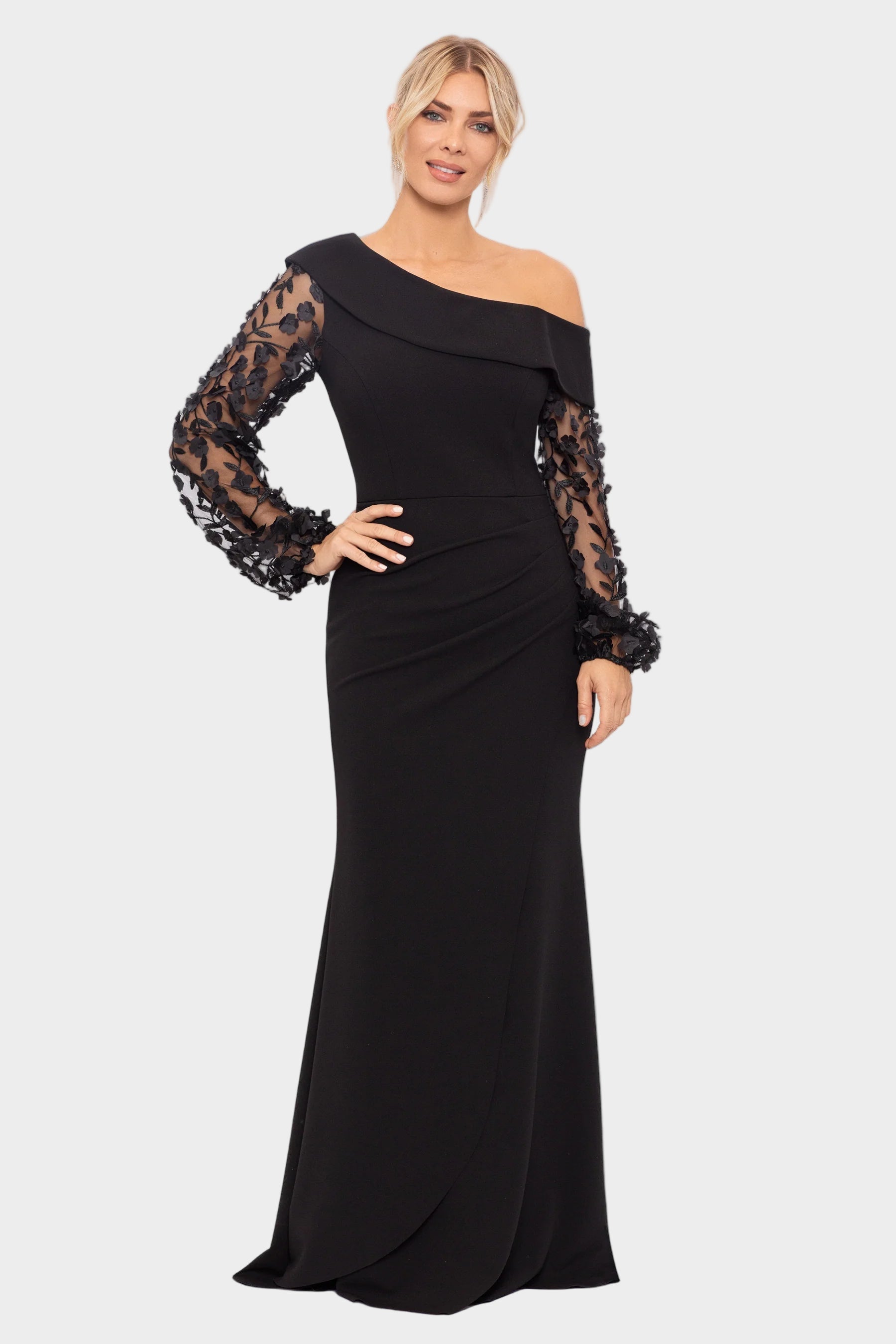 Ariana One Shoulder Sheer Sleeve Gown