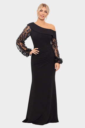 Ariana One Shoulder Sheer Sleeve Gown