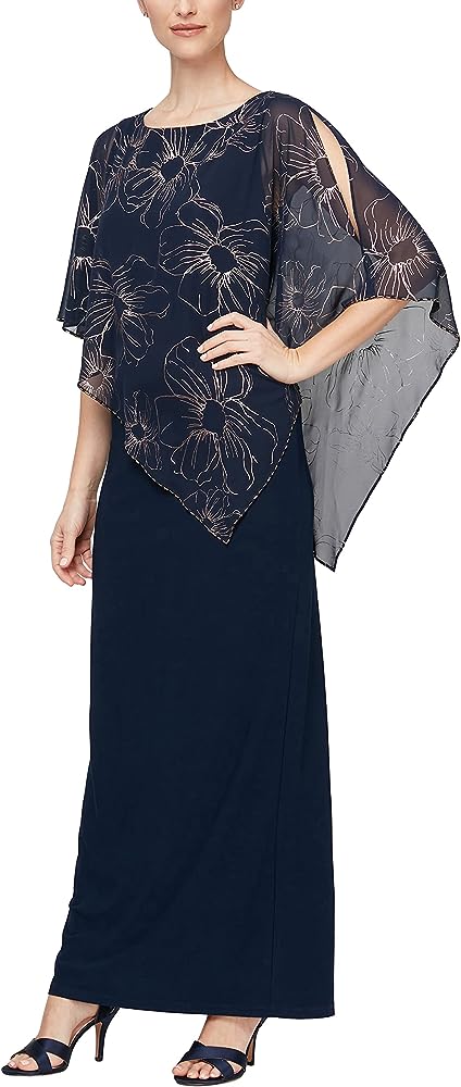 Asymmetric Chiffon Overlay Long Dress