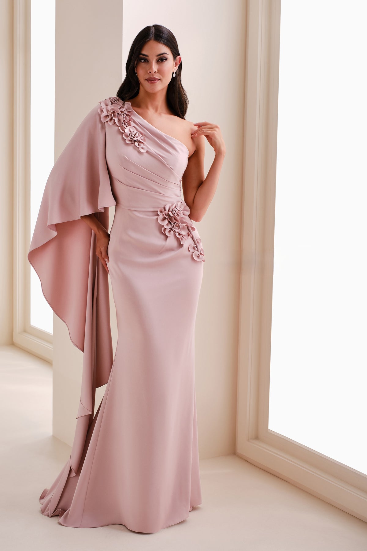 Asymmetrical Mermaid Gown with 3D Flowers