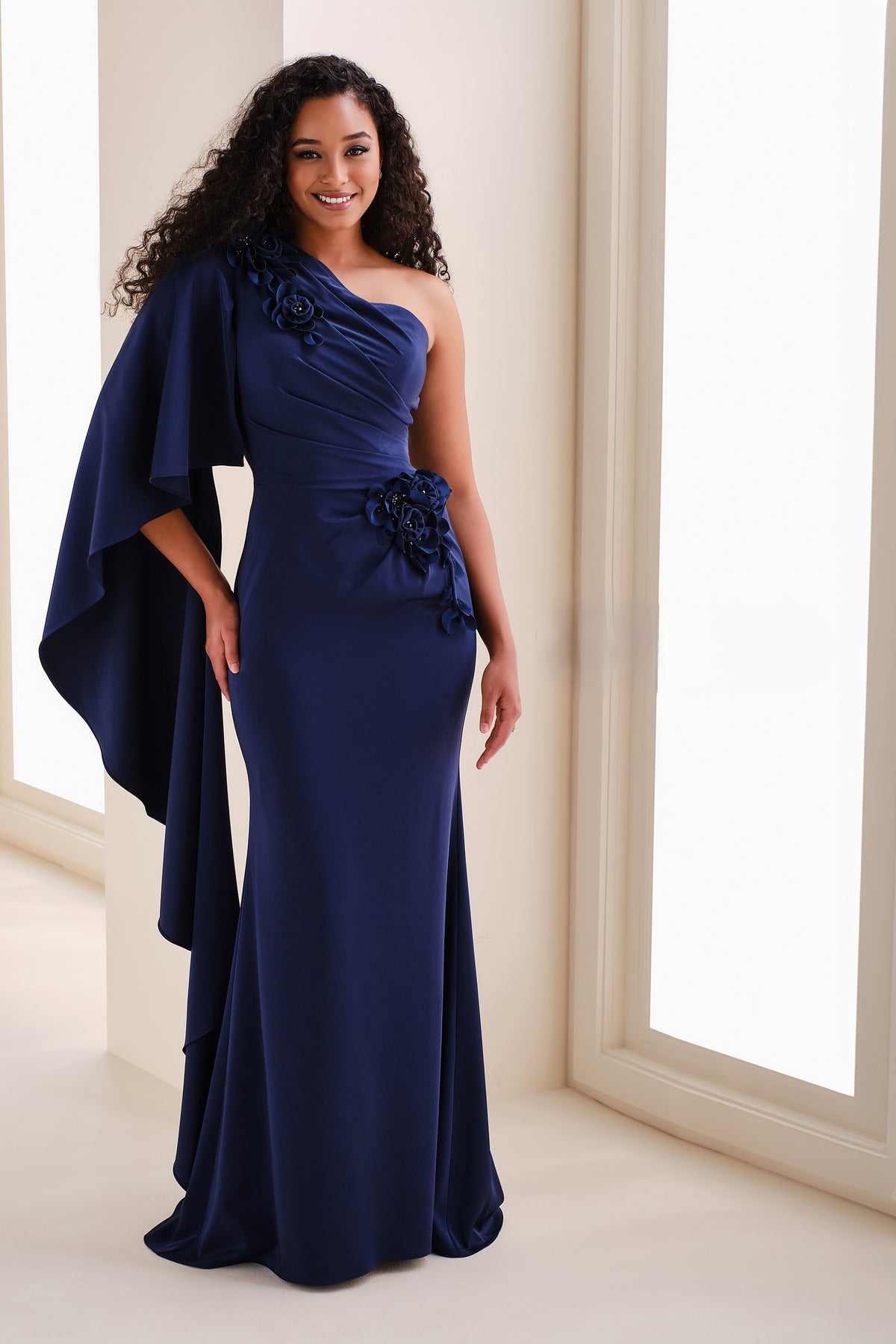 Asymmetrical Mermaid Gown with 3D Flowers