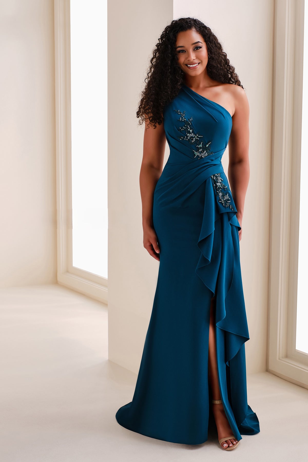 Asymmetrical One Shoulder Crepe Gown
