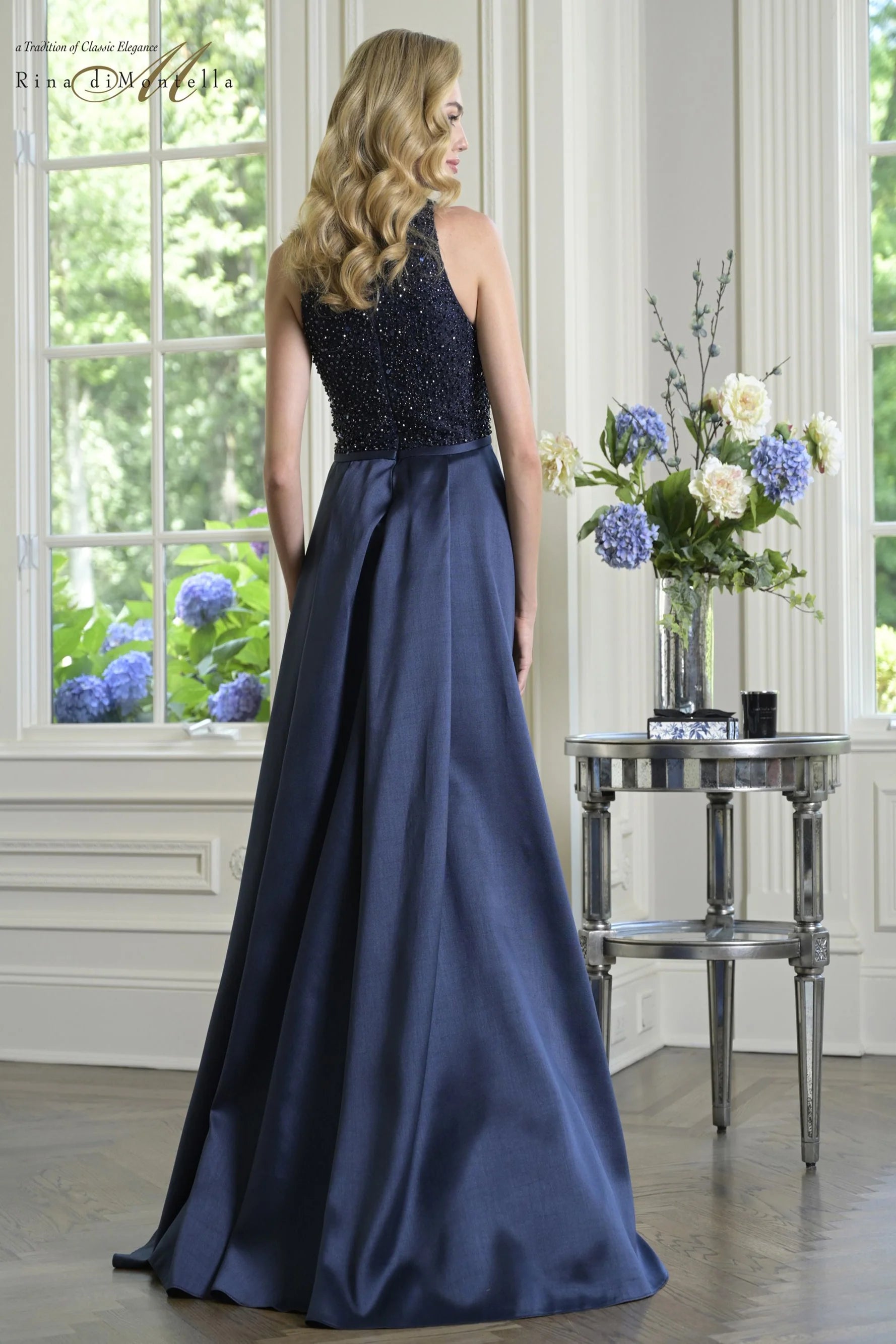 Beaded Bodice Gown with Romantic Overskirt and Shawl