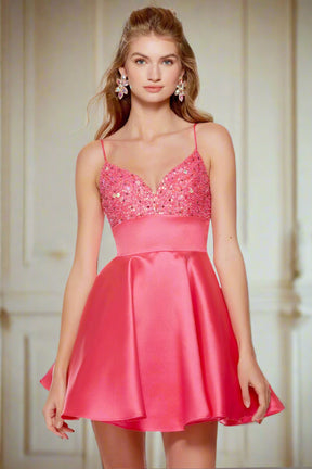 Beaded Bodice Mikado Short Dress