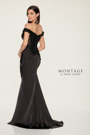 Beaded Bodice Off Shoulder Gown with Cascading Ruffle