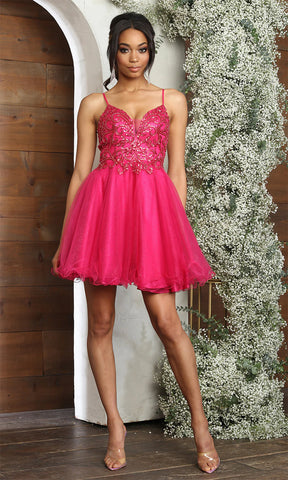 Beaded Bodice Ruffled Hem Short Dress