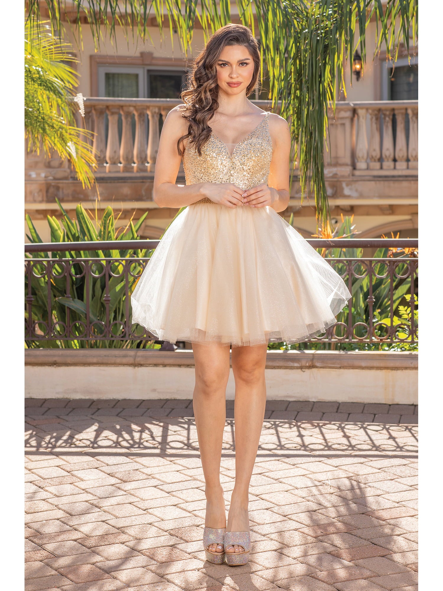 Beaded Bodice Short Flare Dress Beaded Bodice Short Flare Dress