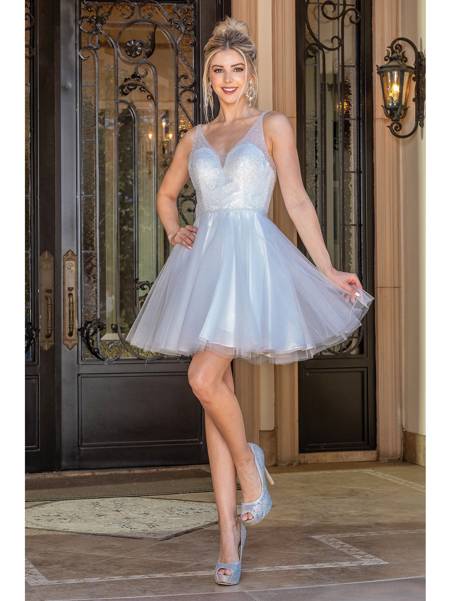 Beaded Bodice Short Flare Dress | Lizzy's by Cathy Allan