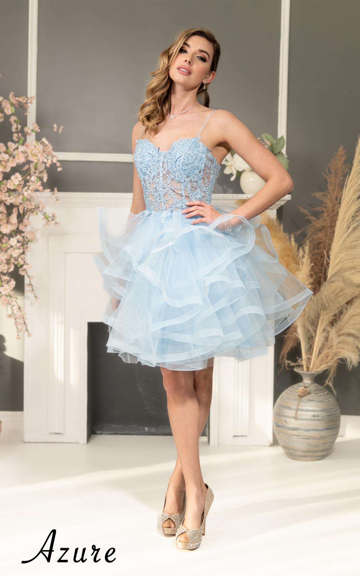 Beaded Corset Style Layered Tulle Short Dress