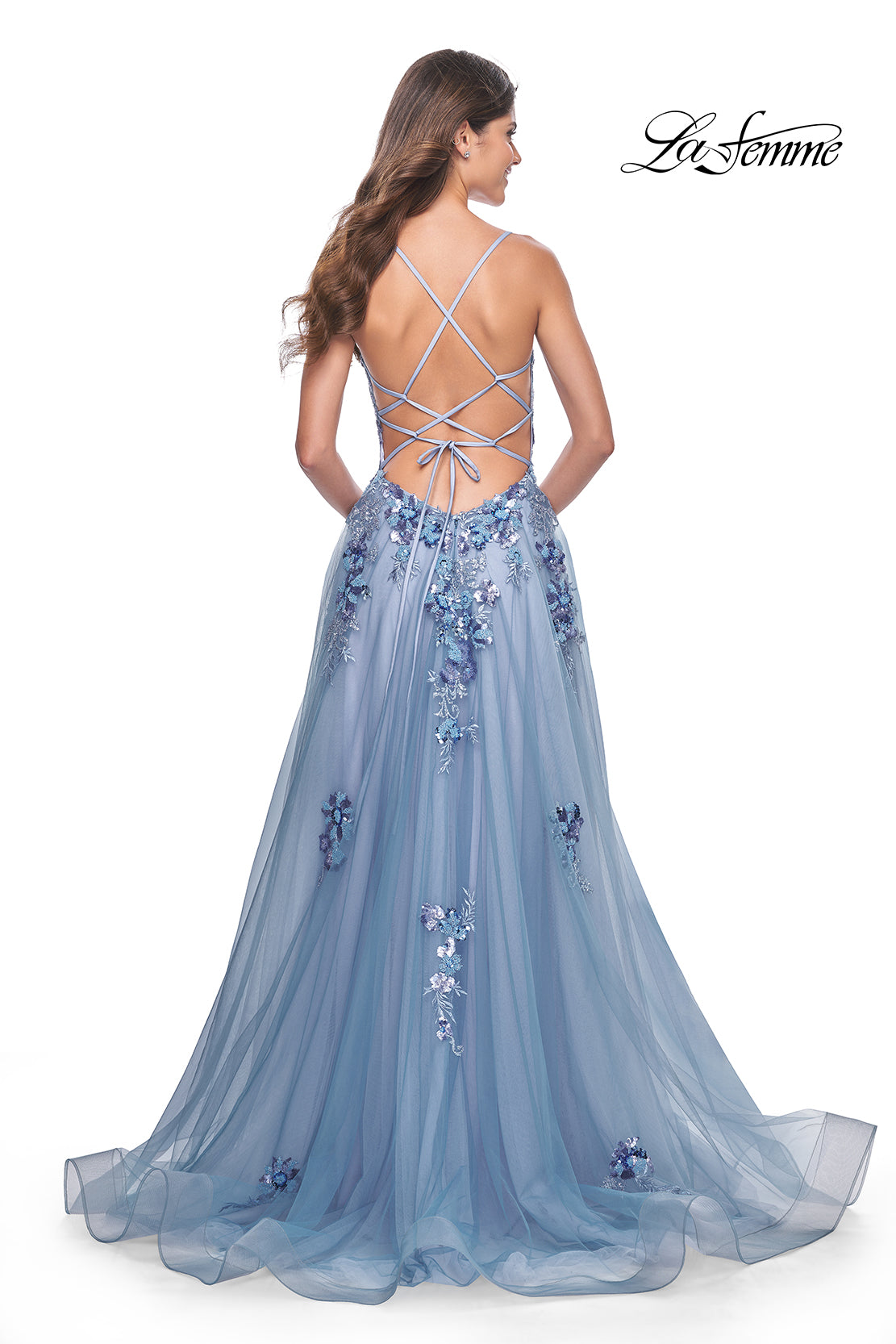 Beaded Lace Applique Gown with Illusion Bodice