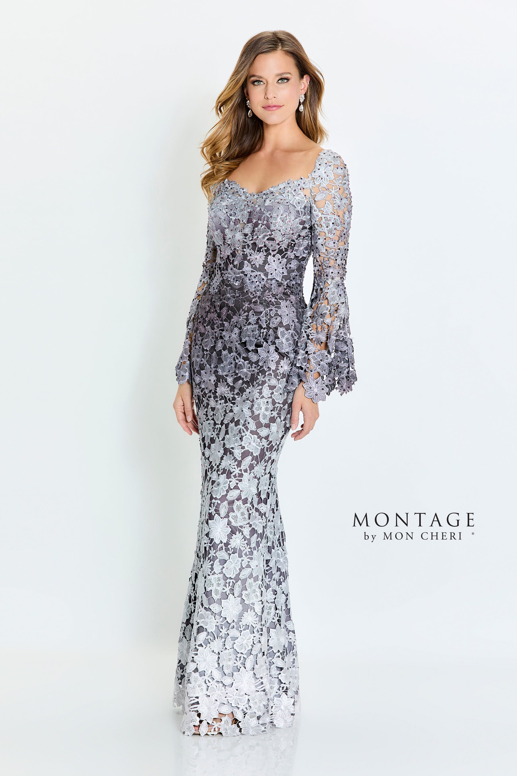 Bell Sleeve Ombre Venise Lace Gown