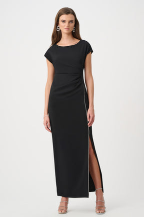 Black Scuba Crepe Sheath Gown with Rhinestone Piping