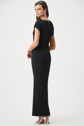 Black Scuba Crepe Sheath Gown with Rhinestone Piping