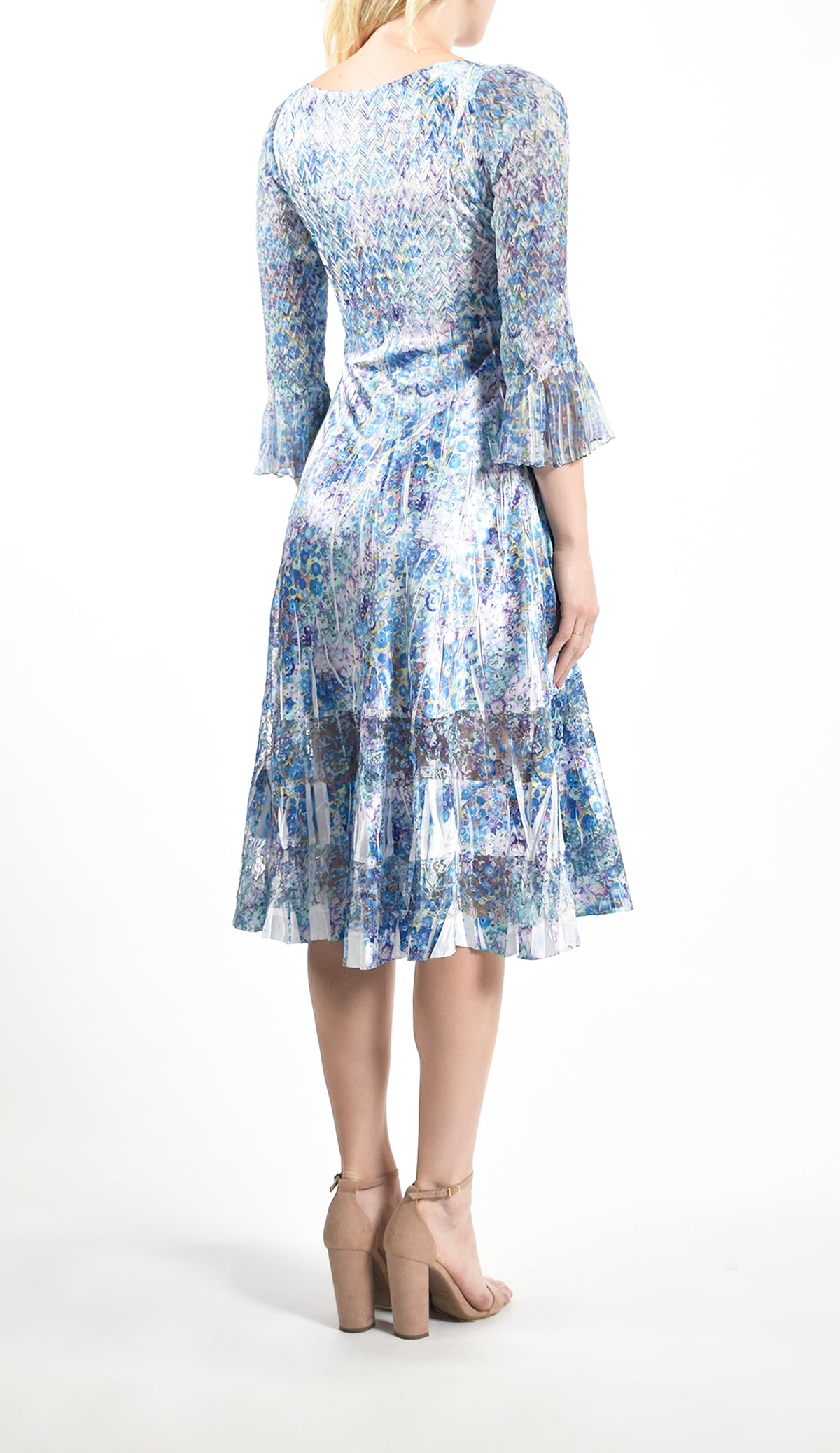 Blue Lily Pad Print Tea Length Dress