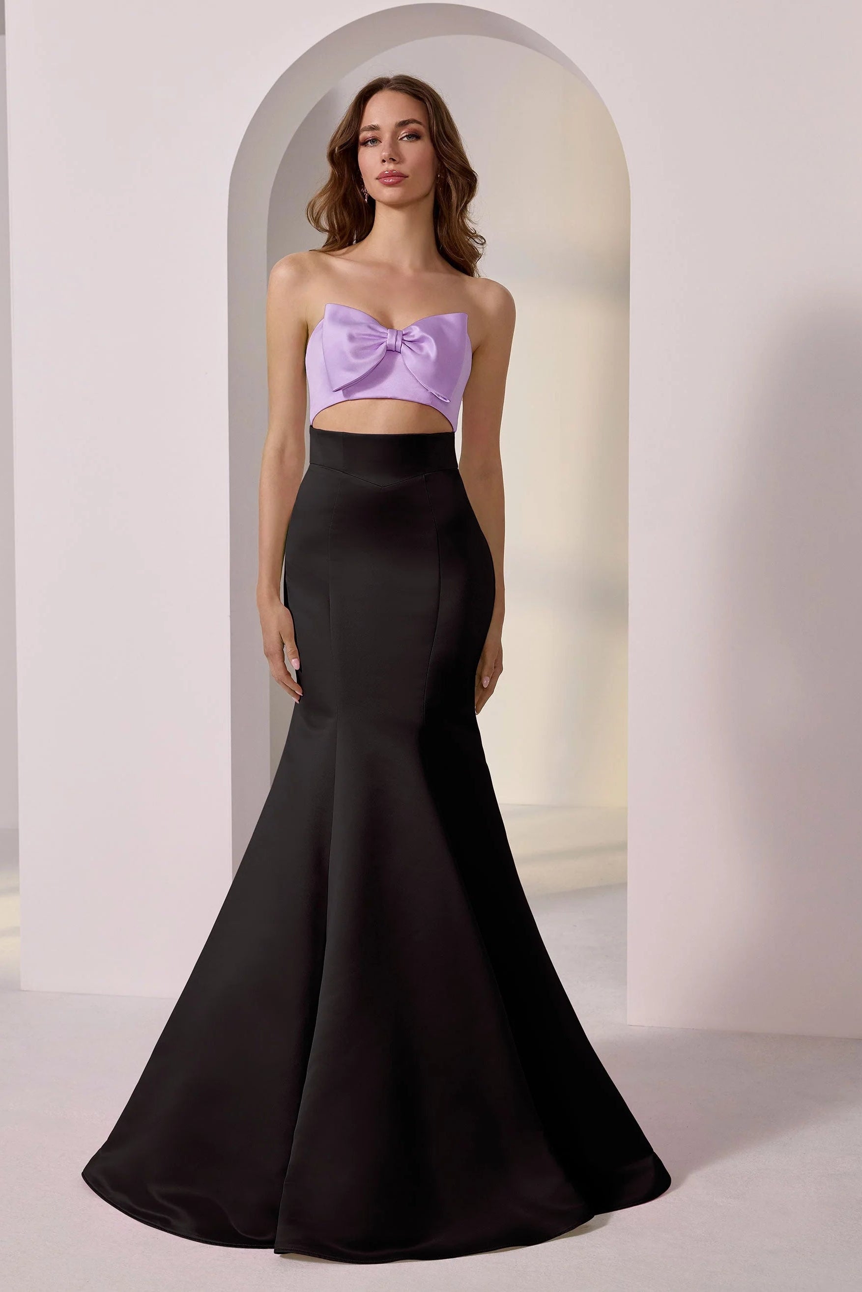 Bow Front Satin Mermaid Dress