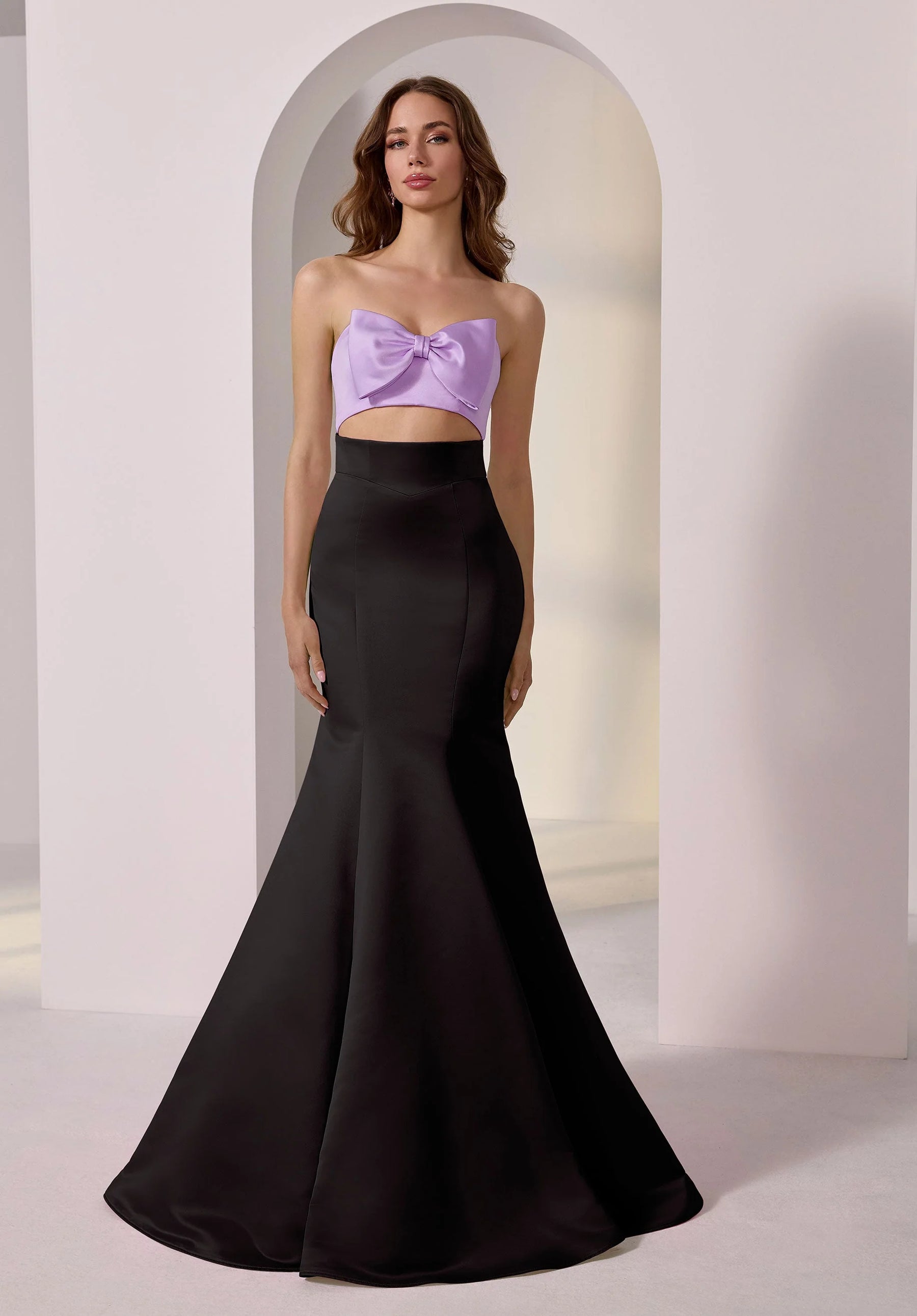 Bow Front Satin Mermaid Dress