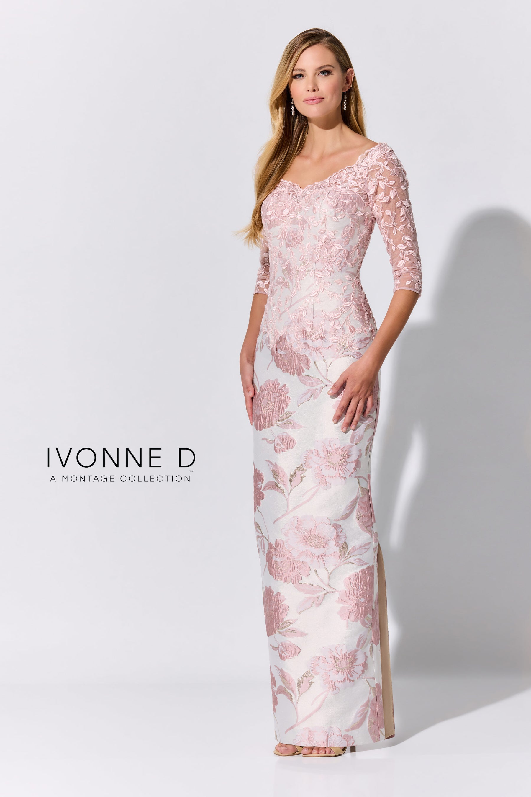 Brocade Column Gown with Illusion Sleeves | Lizzy's by Cathy Allan Brocade Column Gown with Illusion Sleeves | Lizzy's by Cathy Allan