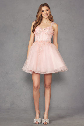 Butterfly Applique Short Glitter Tulle Dress