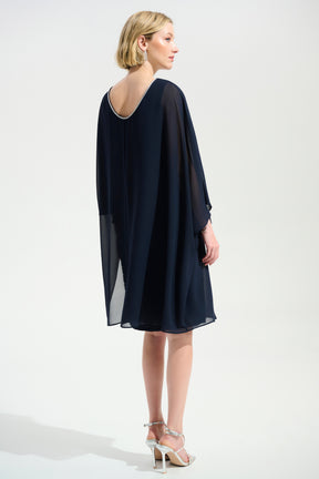 Cascade Knit Dress With Jeweled Chiffon Overlay